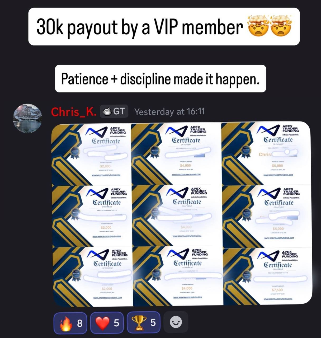 30k payout VIP member